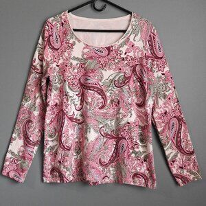 2/$13 Kim Rogers Women's Crew Neck Long Sleeve Pink Abstract Floral Size Large